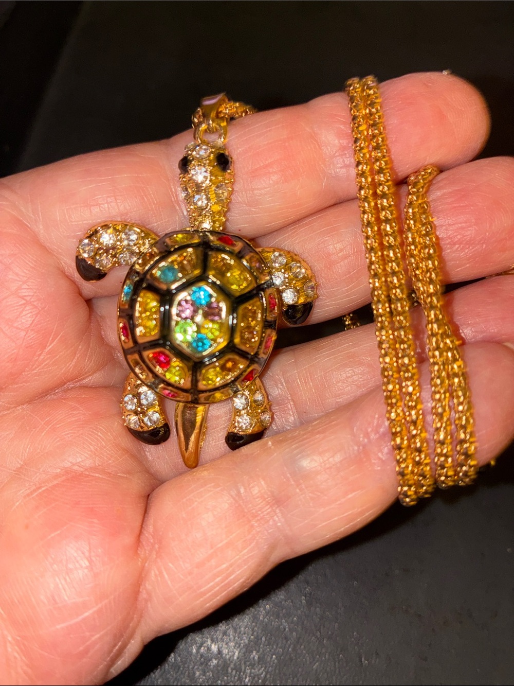 Multicolor Turtle Pendant Necklace - Sparkling Crystal Shell. Head and Legs Move